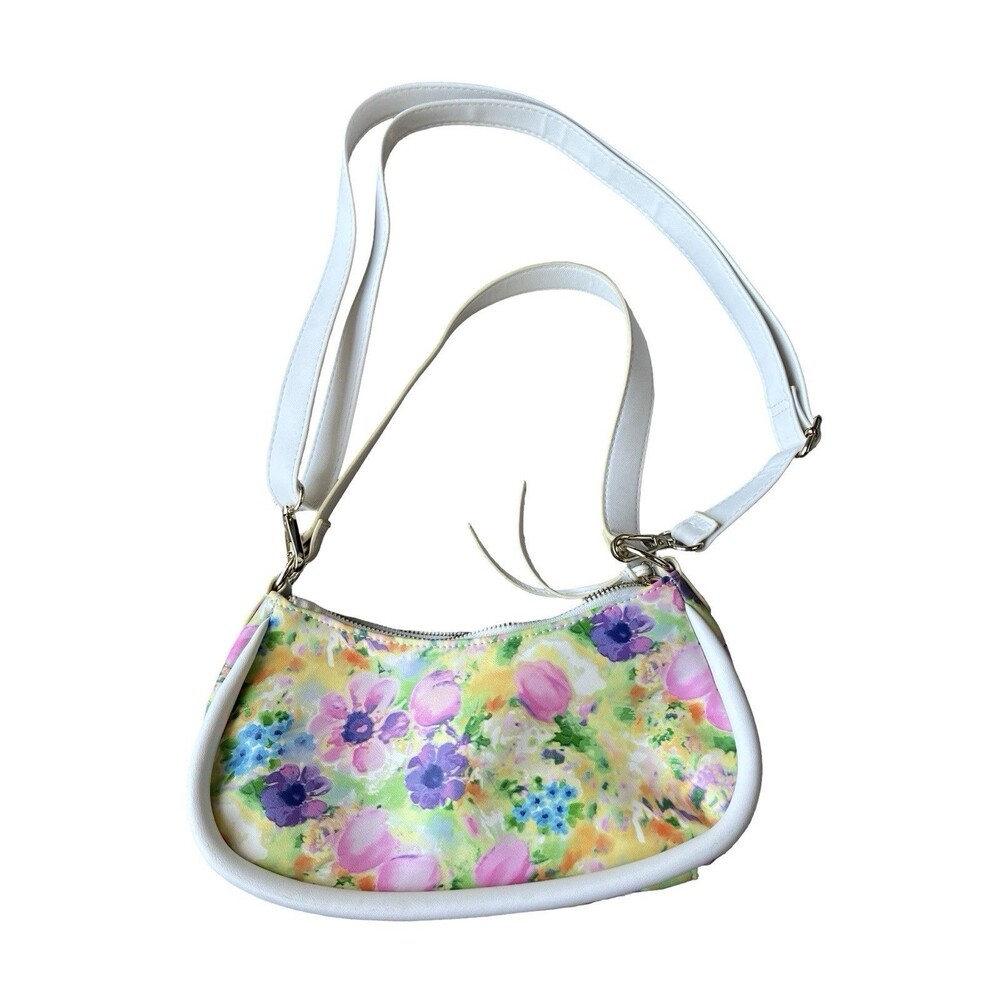 Y2K Floral Baguette Shoulder Bag Coquette Cottagecore Pastel Zip Purse EUC